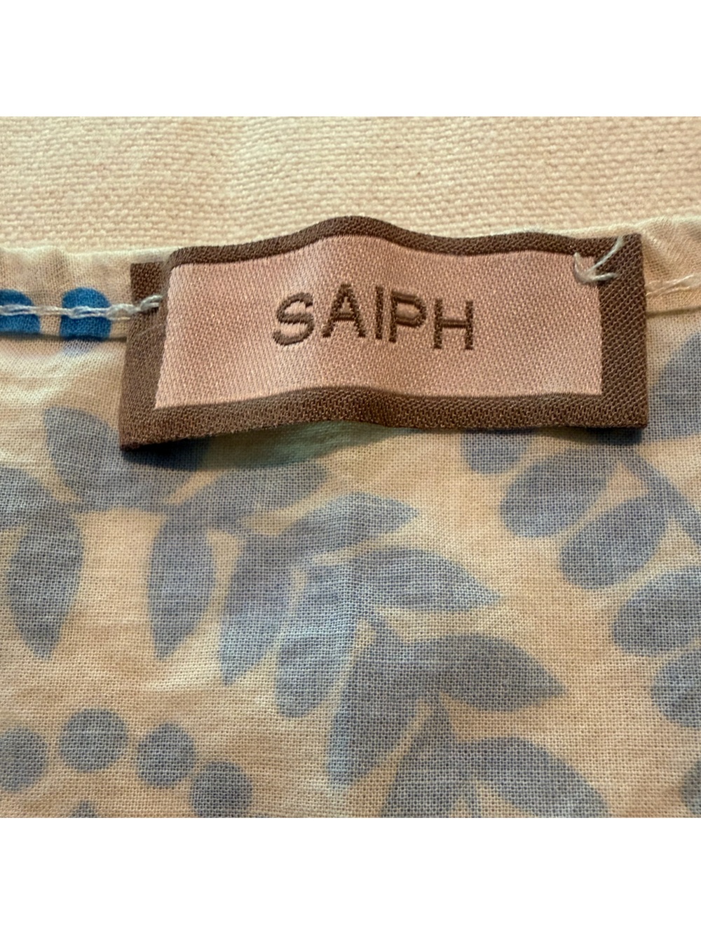 SAIPH Lab Santorini White Mini Dress Blue Medallion Print Sz M Coastal Cottage - Picture 2 of 9